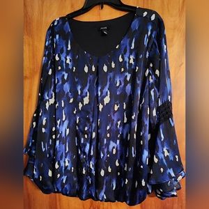 ALYX | BLUE LEOPARD PRINT |  LINED | BELL SLEEVE BLOUSE | SIZE 2X